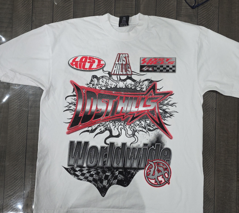 Lost Hills Worldwide Racing Graphic T-Shirt White Red Black